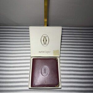 Cartier Must De Cartier Leather Wallet Burgundy Luxury Designer Bifold Authentic